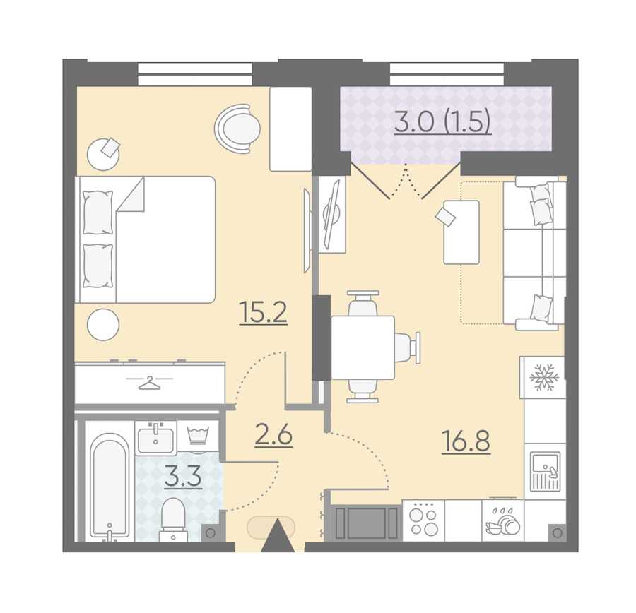 Однокомнатная квартира в : площадь 39.4 м2 , этаж: 7 - 13 – купить в Санкт-Петербурге